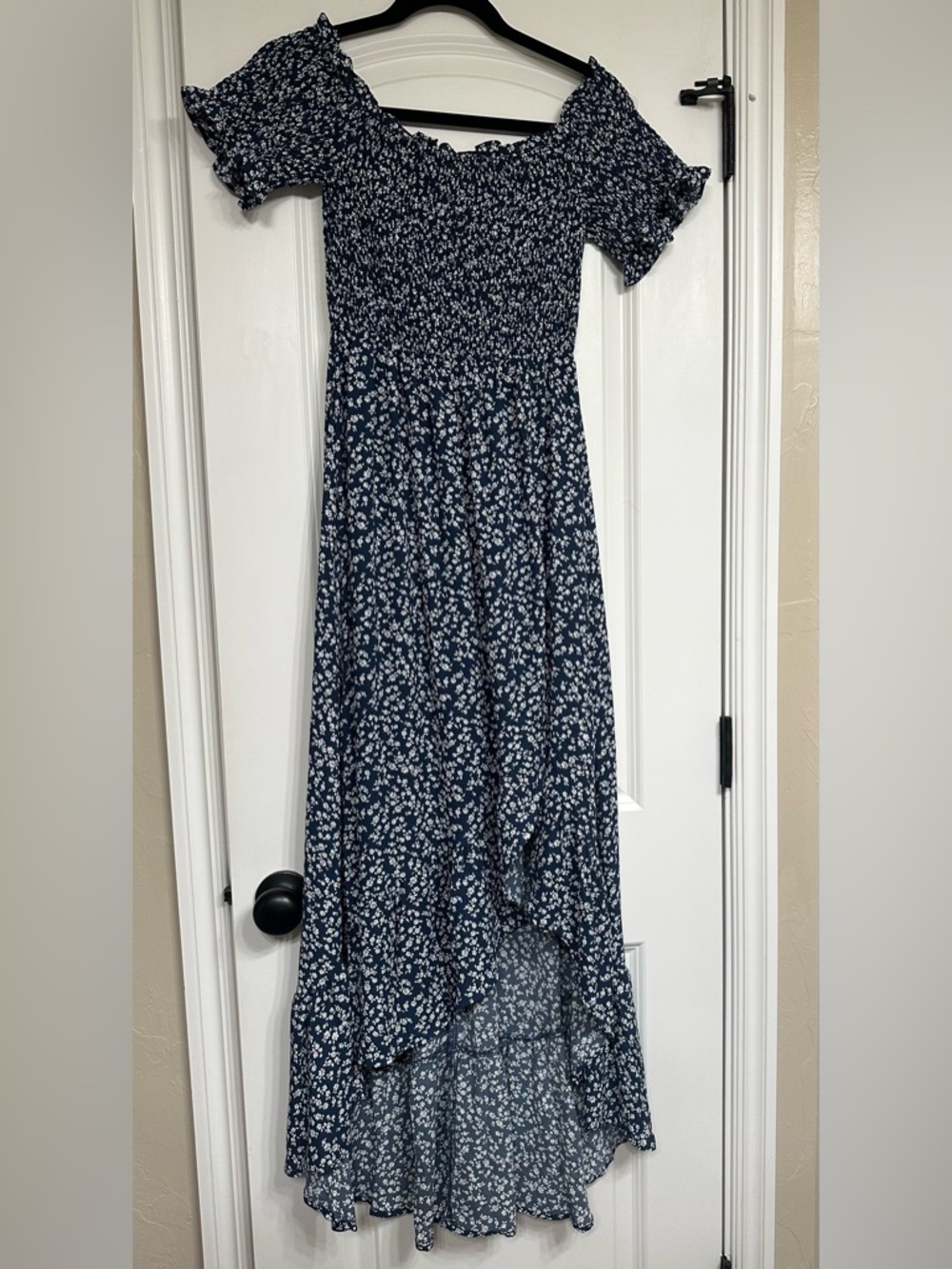 Mi Ami Floral Hi-Low Maxi Dress Off the Shoulder Smocked Boho / Medium